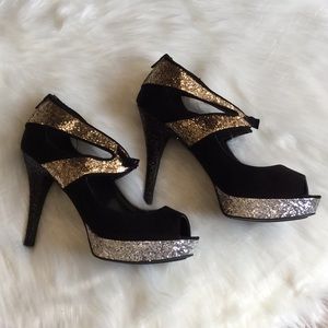 New Velvet Heart Platform Glitter Heels